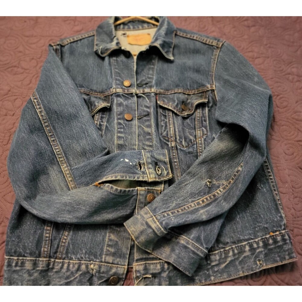 VTG 70’s Levis Denim Trucker Jean Jacket 70506 0216 Distressed USA 21x22  M (?)